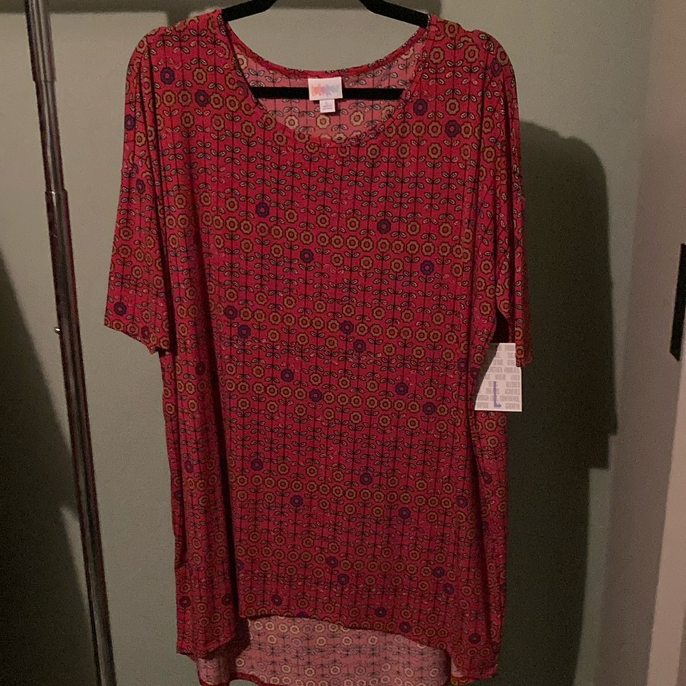 Lularoe large red with flower designs Irma shirt